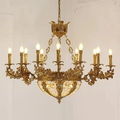 Lustre baroque 9 bougies en cuivre et cristal