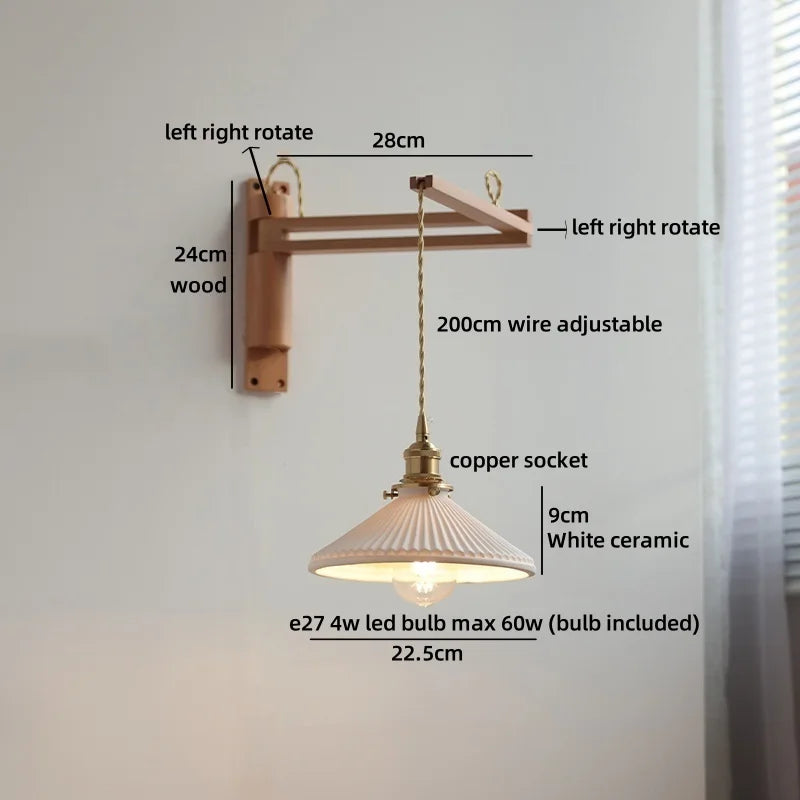 Applique murale Élise en céramique et bois pour chambre et salle de bain
