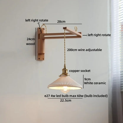Applique murale Élise en céramique et bois pour chambre et salle de bain
