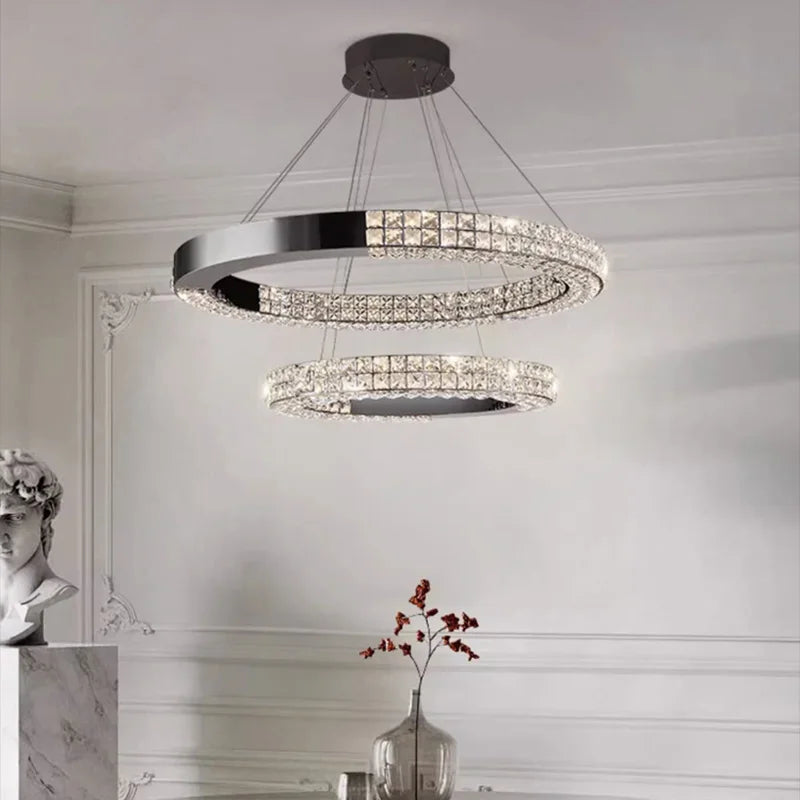 Lustre en cristal scandinave Sophie en acier noir pour plafond