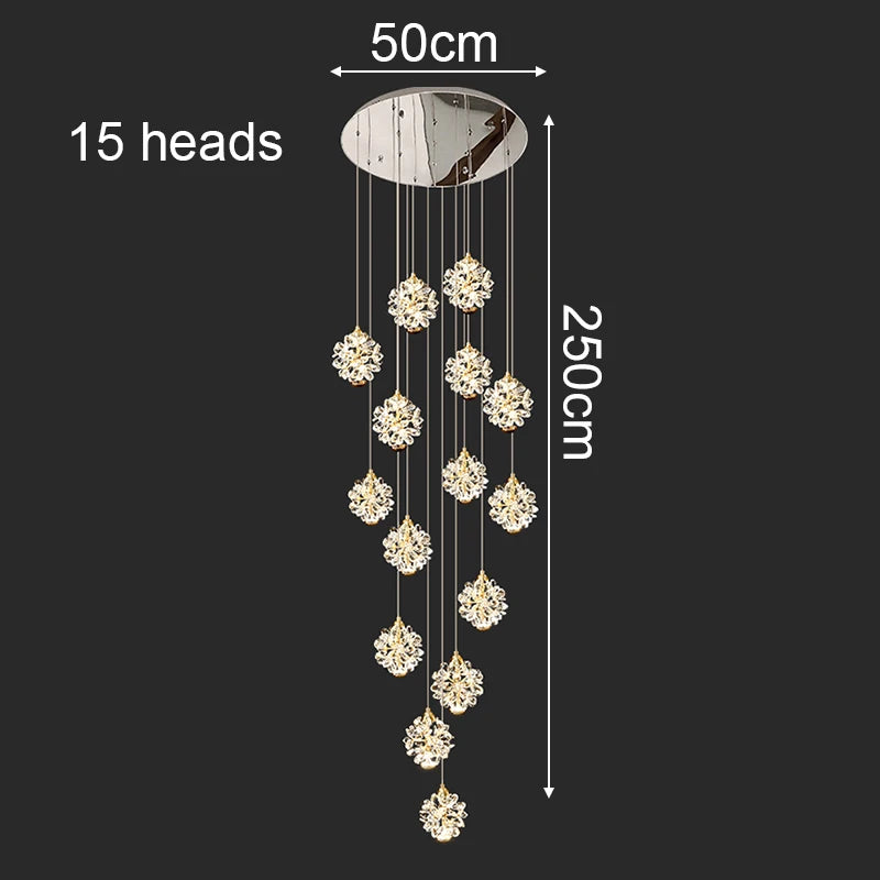 Modern Crystal Stair Pendant Light for Living Room and Hall