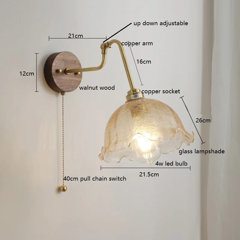 Camille Adjustable Fabric Wall Lamp with Copper Arm