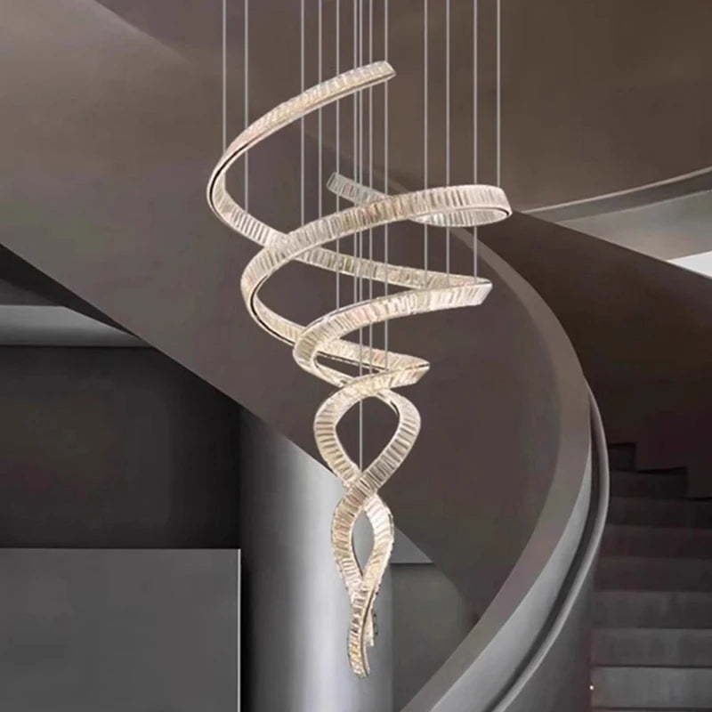 Lustre d'escalier Elara moderne en cristal avec LED, télécommande/contrôle tactile