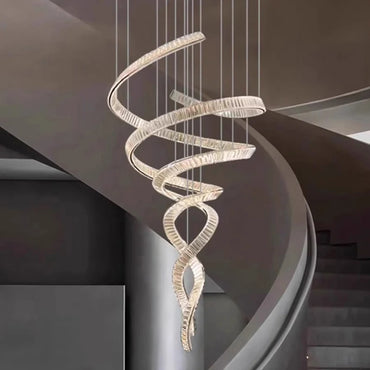 Lustre d'escalier Elara moderne en cristal avec LED, télécommande/contrôle tactile