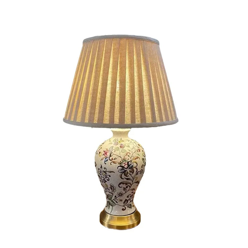 American Retro Ceramic LED Floor Lamp with Decorative Printed Finish