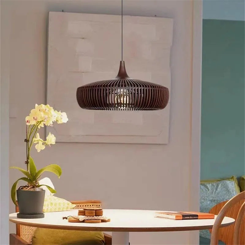 Suspension Elodie Wood Birdcage E27, pour salle à manger de style loft