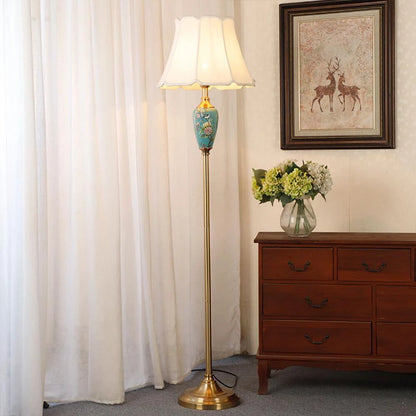 Élise Ceramic Retro LED Floor Lamp Fabric Shade Living Room