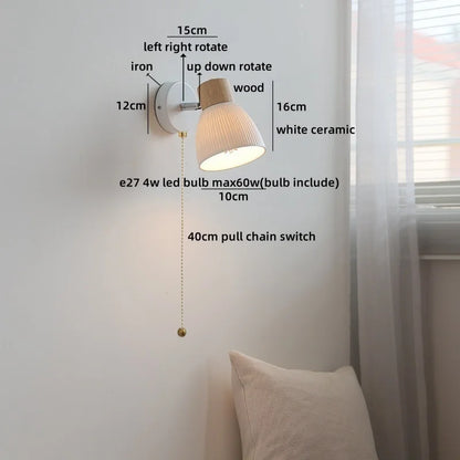 Camille Applique Murale LED en Céramique Blanche Interrupteur E27 Nordique