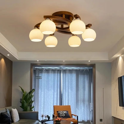 Camille Walnut Glass Globe LED Ceiling Light Wabi Sabi Style