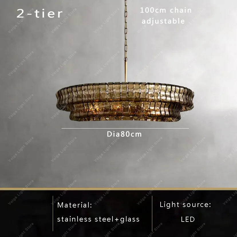 Gray Glass Round Ceiling Chandelier