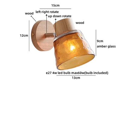 Lucienne Amber Glass Wood Wall Light