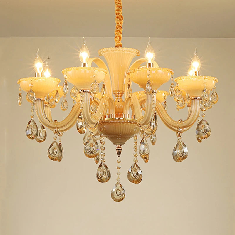 Lustre de luxe français pour la décoration intérieure, couleur champagne et blanc, pour villa européenne, hall d'hôtel, restaurant, lumières suspendues en cristal E14.
