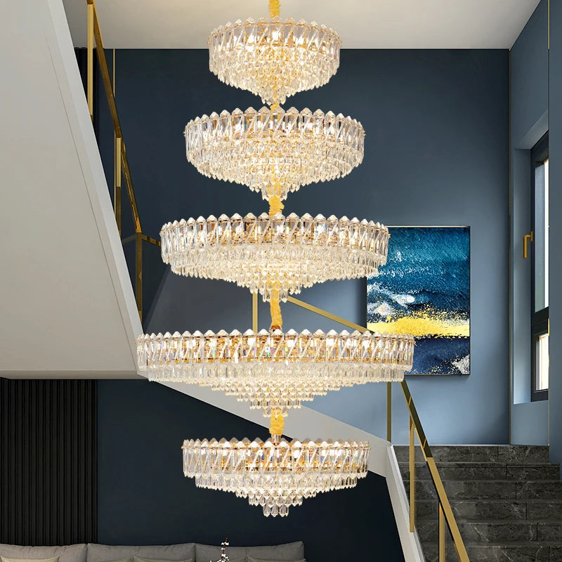 Grand lustre en cristal de luxe français Camille, LED dorées, éclairage pour grand hall