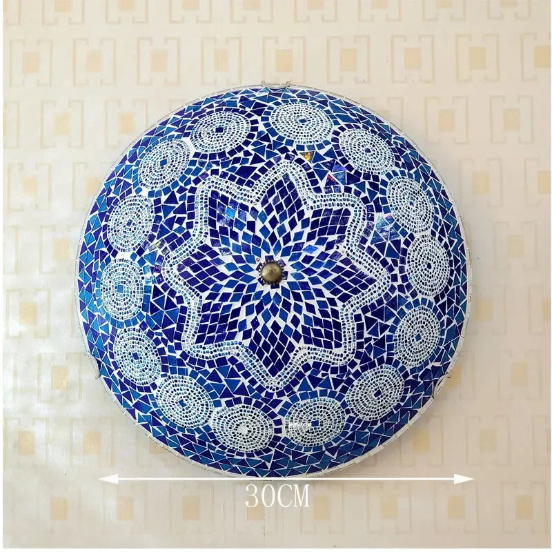 Madeleine Tiffany Stained Glass Ceiling Lamp Blue LED