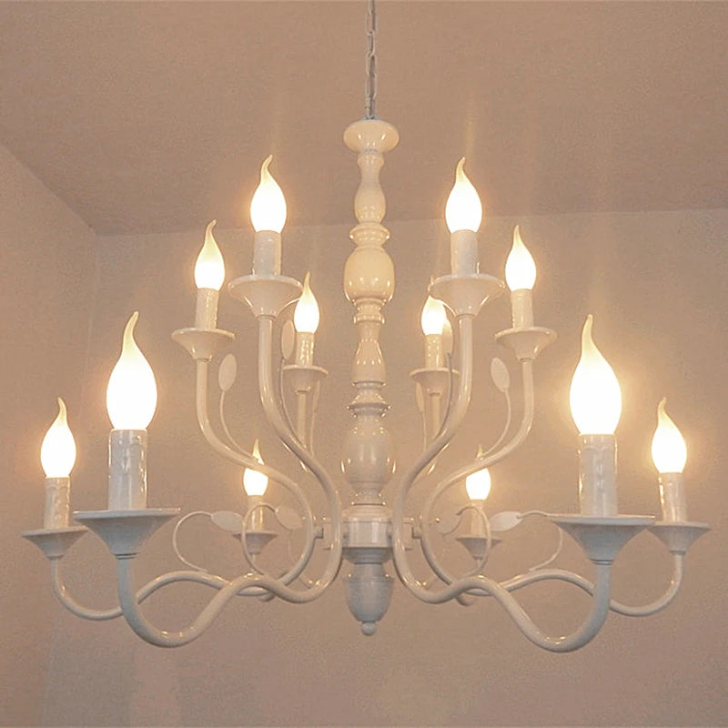 Lustre rustique de luxe en fer forgé avec lumières LED bougies bleues pour salon