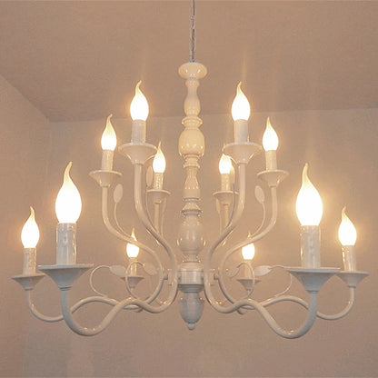 Lustre rustique de luxe en fer forgé avec lumières LED bougies bleues pour salon