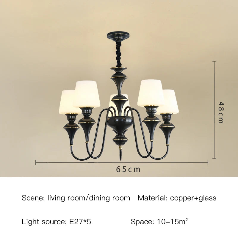 Lustre de plafond classique en cuivre avec abat-jour en verre dépoli pour salon
