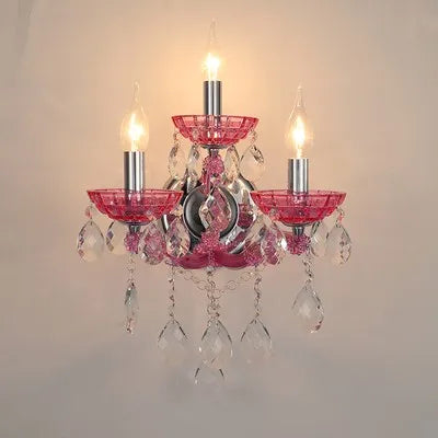 Lampes murales de chambre d'enfant européennes, princesse rose chaud, luminaire en cristal, lumières LED de fond de salon, Lamparas