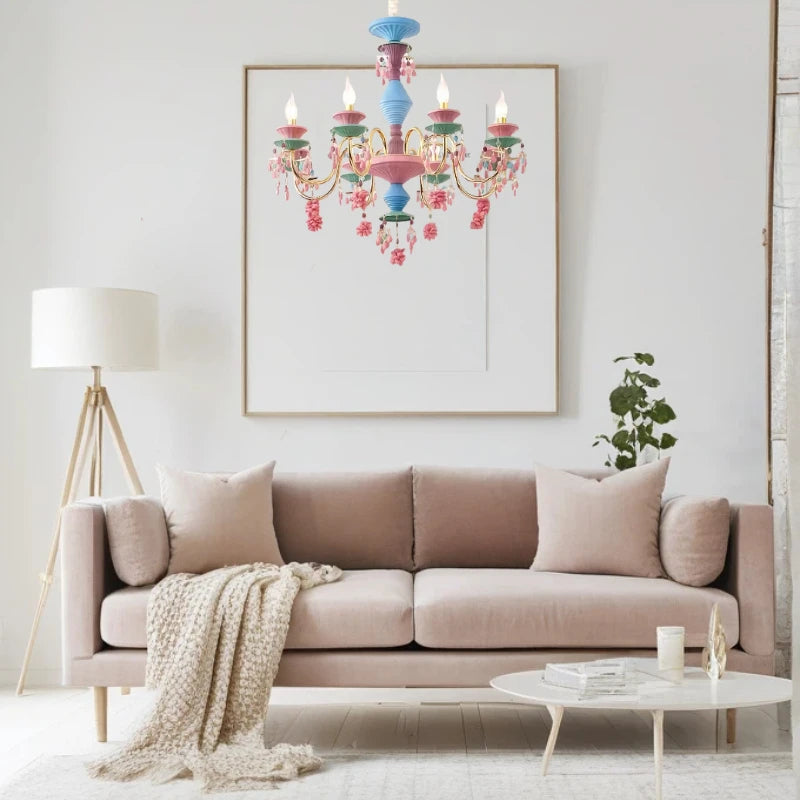 Lustre de style campagnard français pour salle à manger, chambre d'enfant, chambre de princesse, lustre européen coloré