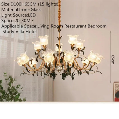 Lustre Évelyne en verre floral pour salles à manger et halls de luxe