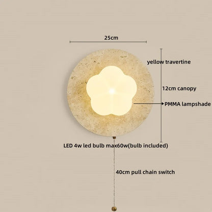 Applique murale LED Sophie en travertin jaune et bois Wabi Sabi