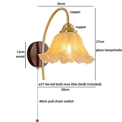 Amélie Nordic Glass Wood LED Wall Lamp Antique Brass
