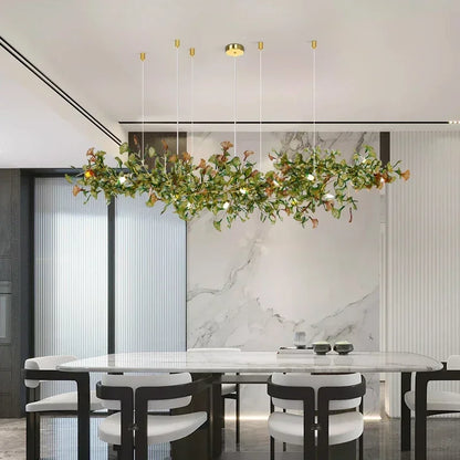 Lustre de luxe en forme de feuille de ginkgo et de branche en verre