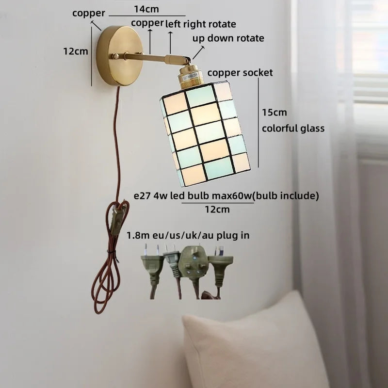 Applique murale LED Isabelle en verre bleu vintage et cuivre