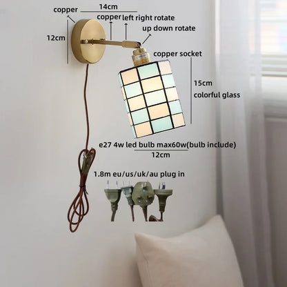 Applique murale LED Isabelle en verre bleu vintage et cuivre