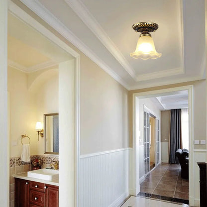 Plafonnier en verre rétro Camille ivoire E27 Lampe de couloir