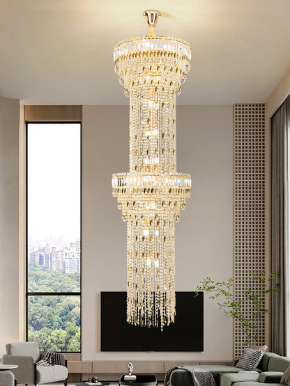 Long Lustre en Cristal Spirale Creux pour Escalier et Salon