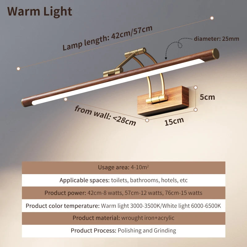 Élise Wood Grain Miroir avec LED Frontale pour Salle de Bain