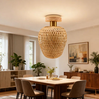 Suspension lanterne en bambou Élise E27 Lampe de plafond en osier
