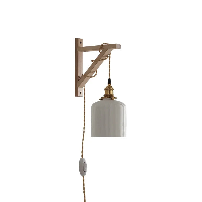 Élodie Nordic Ceramic Wood LED Wall Lamp E27 Plug