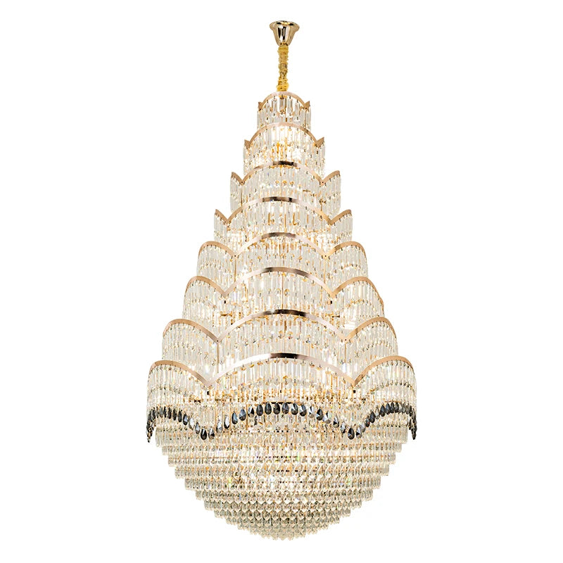 Grand lustre pendentif en cristal pour espaces à haut plafond