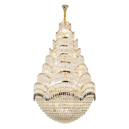 Grand lustre pendentif en cristal pour espaces à haut plafond