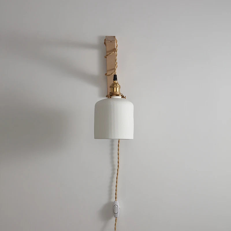 Élodie Nordic Ceramic Wood LED Wall Lamp E27 Plug