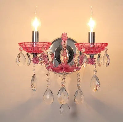 Lampes murales de chambre d'enfant européennes, princesse rose chaud, luminaire en cristal, lumières LED de fond de salon, Lamparas