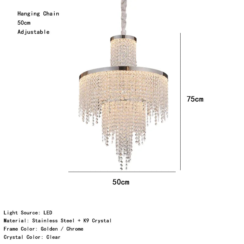 Camille Crystal Tassel Staircase Chandelier Luxury Ceiling Light