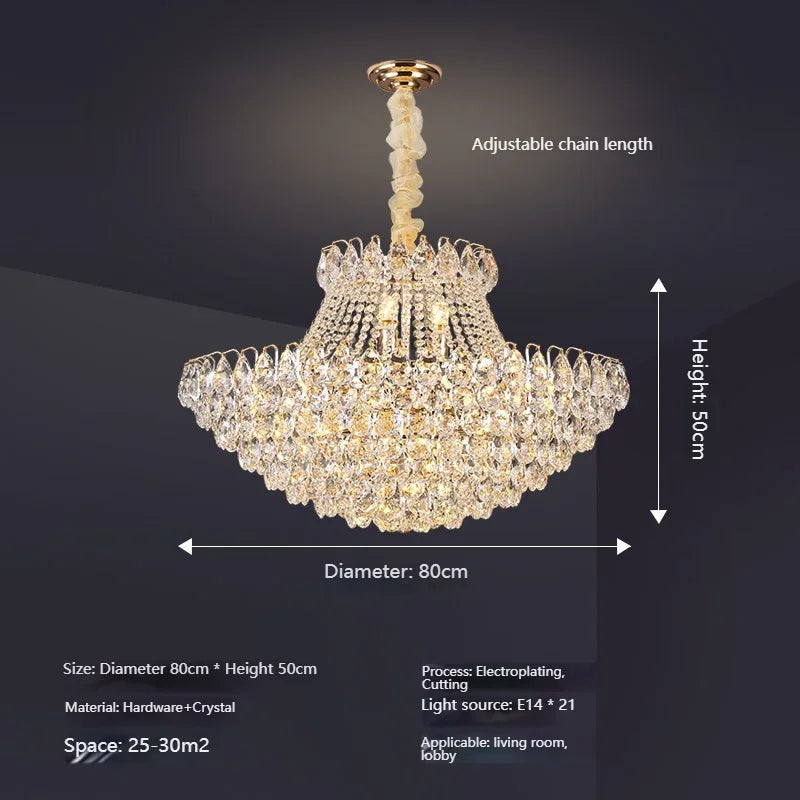 Luxury Round Golden Crystal Chandelier for Living Room & Bedroom