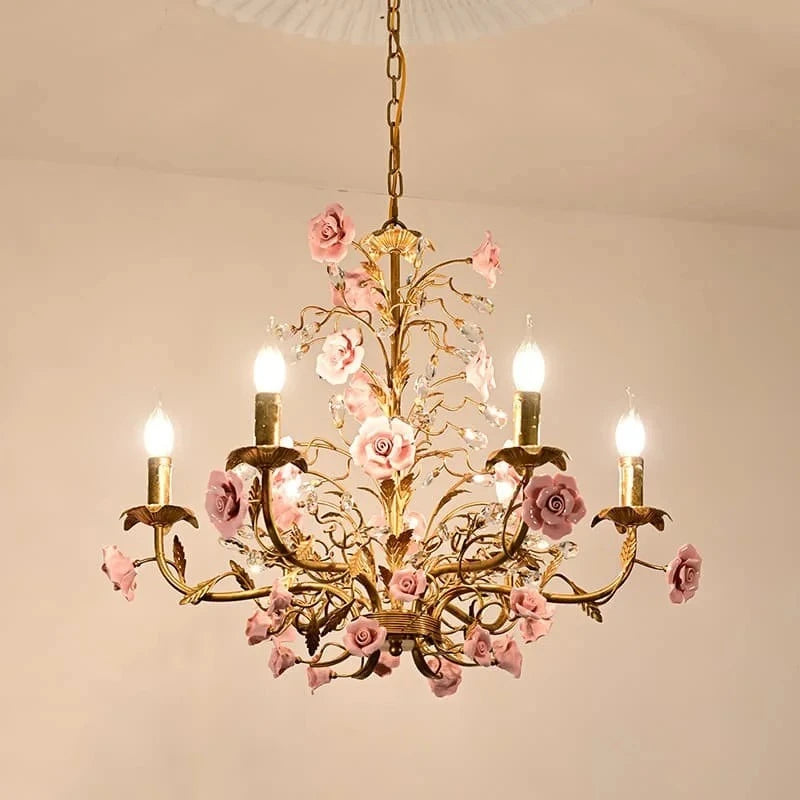 Suspension Chloé Fleur en céramique or rose à 5 lumières
