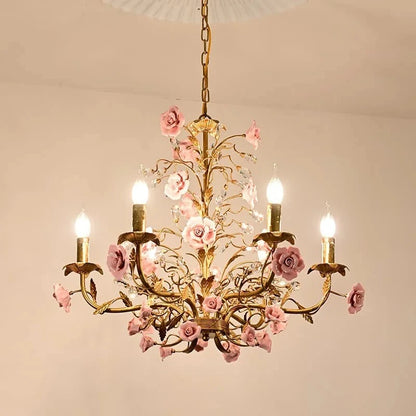 Suspension Chloé Fleur en céramique or rose à 5 lumières