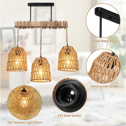 Suspension Plafonnier Élise Boho Rotin E27 Tressé Main