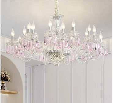 Romantic Crysatl Candle Chandelier Luxury Glass Pink Decora E14 Pendant Lights D68cm H52cm Art Decor Led Lamparas Bedroom Lamp