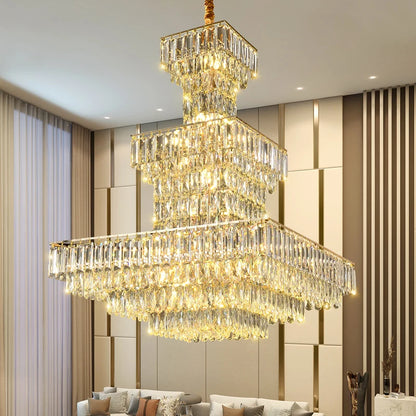 Lustre suspendu Long Hollow Crystal Staircase pour hall de duplex