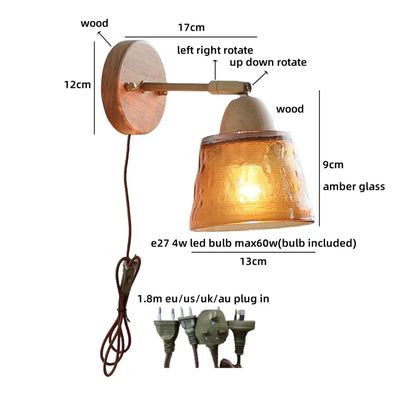 Lucienne Amber Glass Wood Wall Light