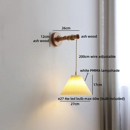 Madeleine Vintage Brass Wall Lamp with Ash Wood Base