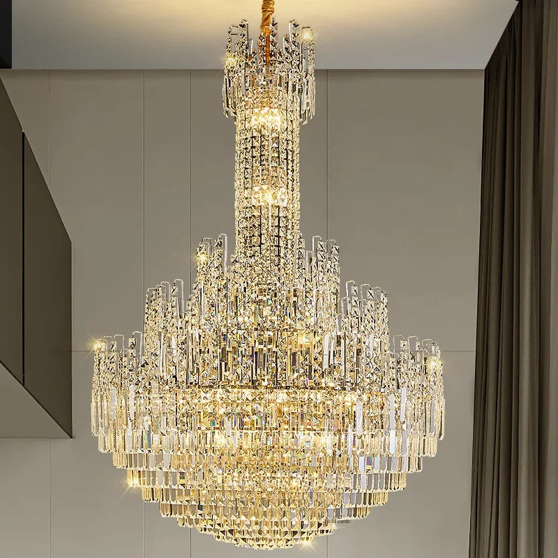 Lustre creux en cristal pour éclairage de hall en duplex et d'escalier