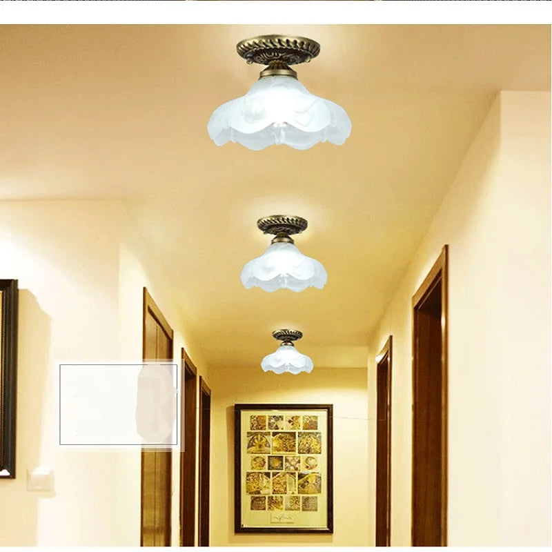 Plafonnier en verre rétro Camille ivoire E27 Lampe de couloir