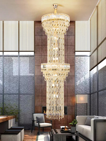 Long Lustre en Cristal Spirale Creux pour Escalier et Salon